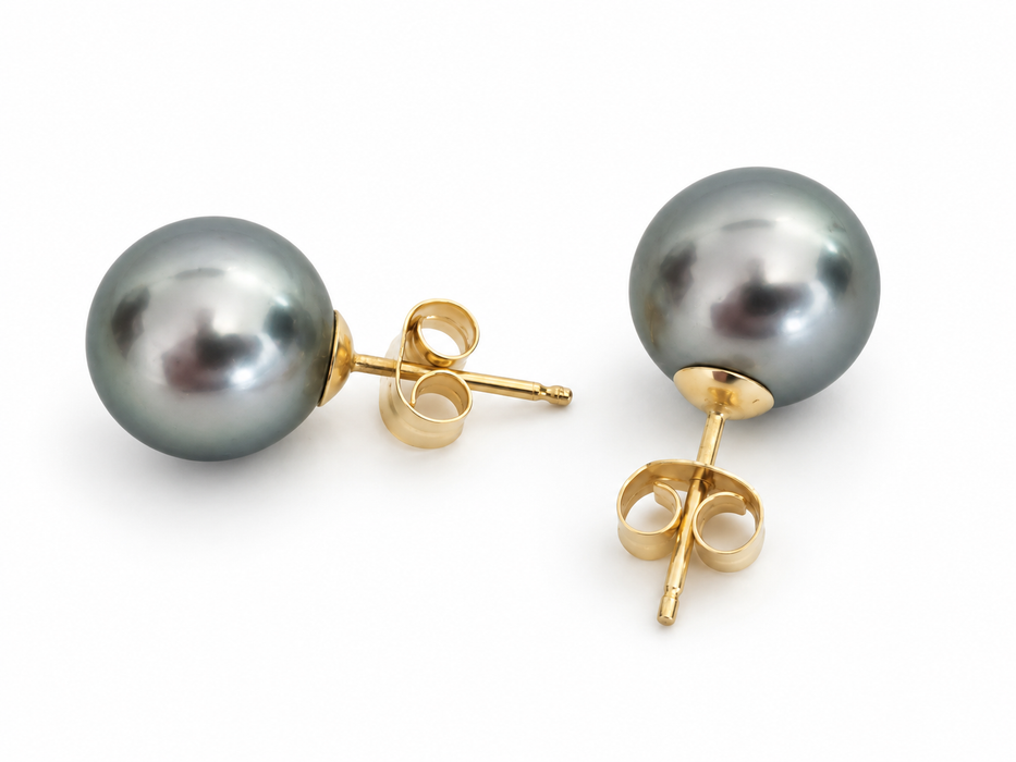 Tahitian Pearl Stud Earrings — 11 mm, 18K Gold