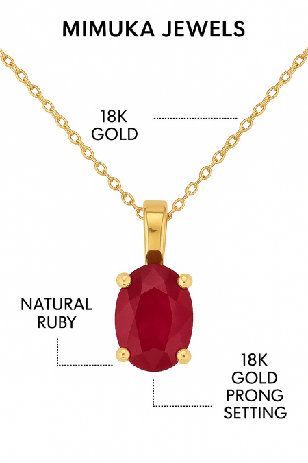 18K Gold Natural Ruby Oval Pendant Necklace – Timeless Elegance and Handcrafted Luxury - MIMUKA