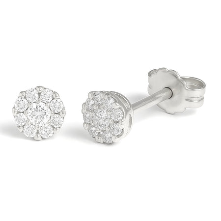 18K White Gold Diamond Cluster Stud Earrings – 0.15 CT TW | Brilliant - Cut Round Diamonds - MIMUKA