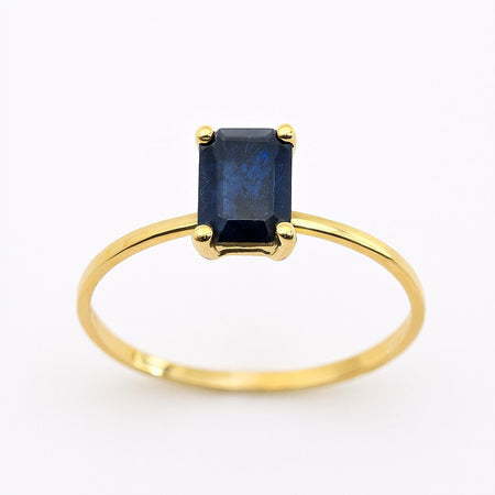 18K Yellow Gold Ring with Emerald - Cut Sapphire - MIMUKA