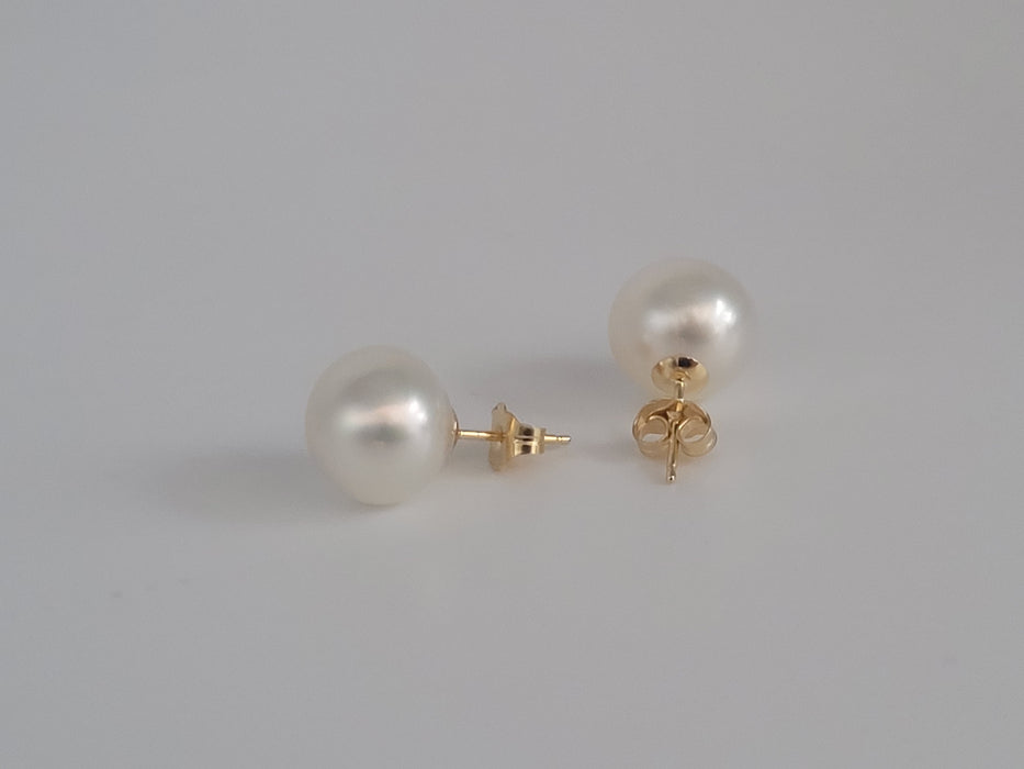 White South Sea Pearls 10-11 mm Earrings Stud 18K Solid Gold