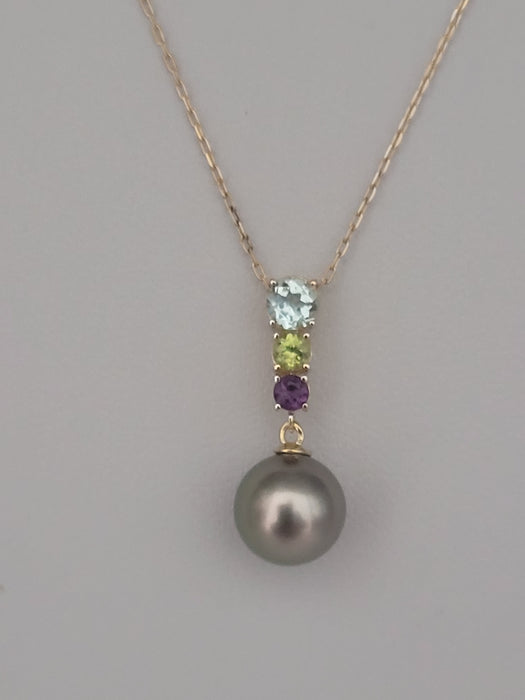 Necklace of Tahiti Pearl, 18K Gold and Precious Stones
