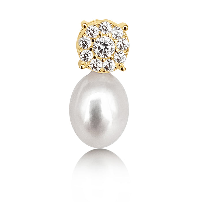 Cultured Pearl Earrings Tear-Drop 8-8.5 mm Natural Color in Silver 925 Gold Plated