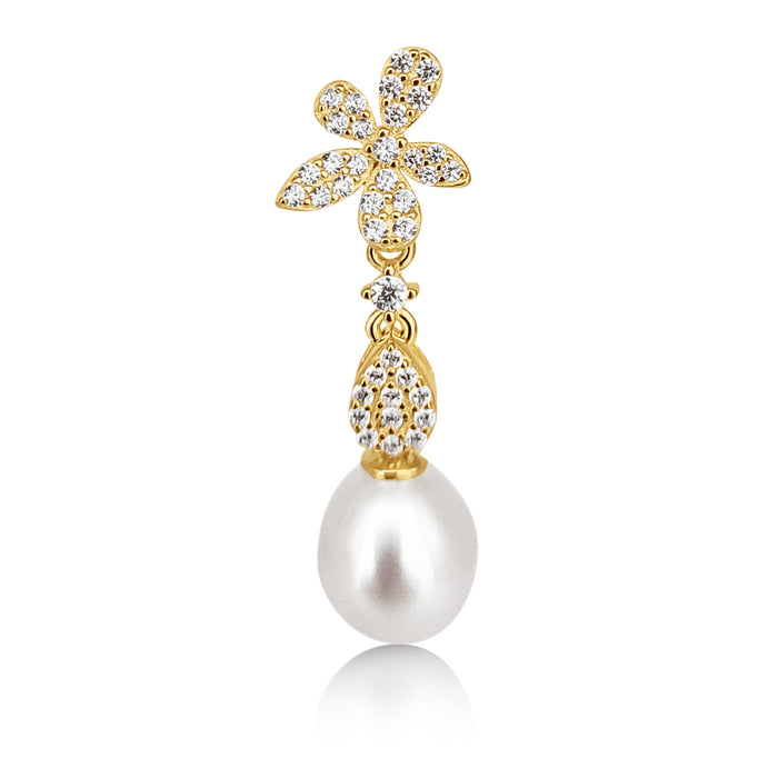 Cultured Pearl Earrings 8 mm Tear-Drop Natural Color in Silver 925