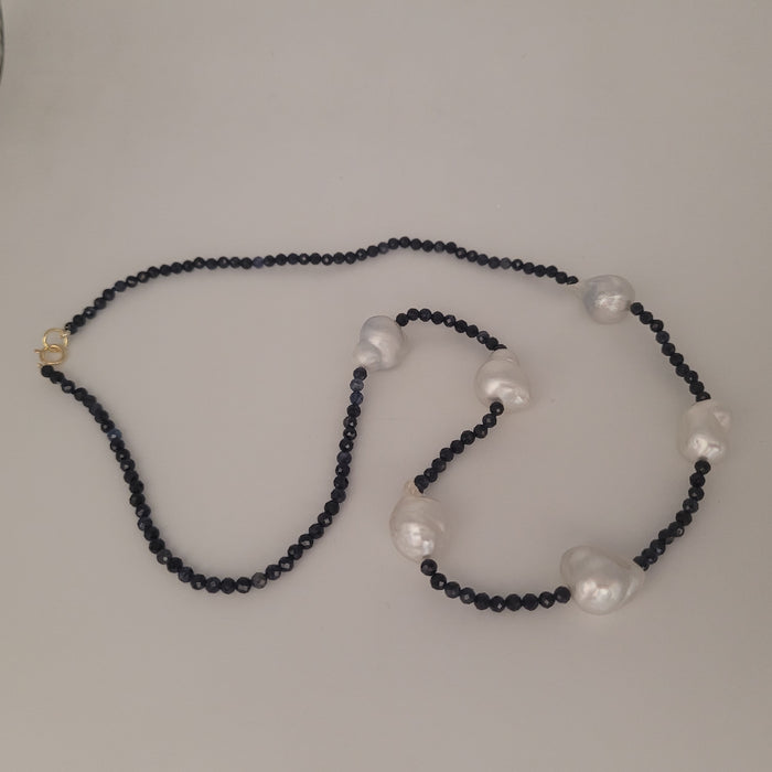 South Sea Baroque Pearl and Sapphire Necklace with 18K Gold Clasp – 42 cm