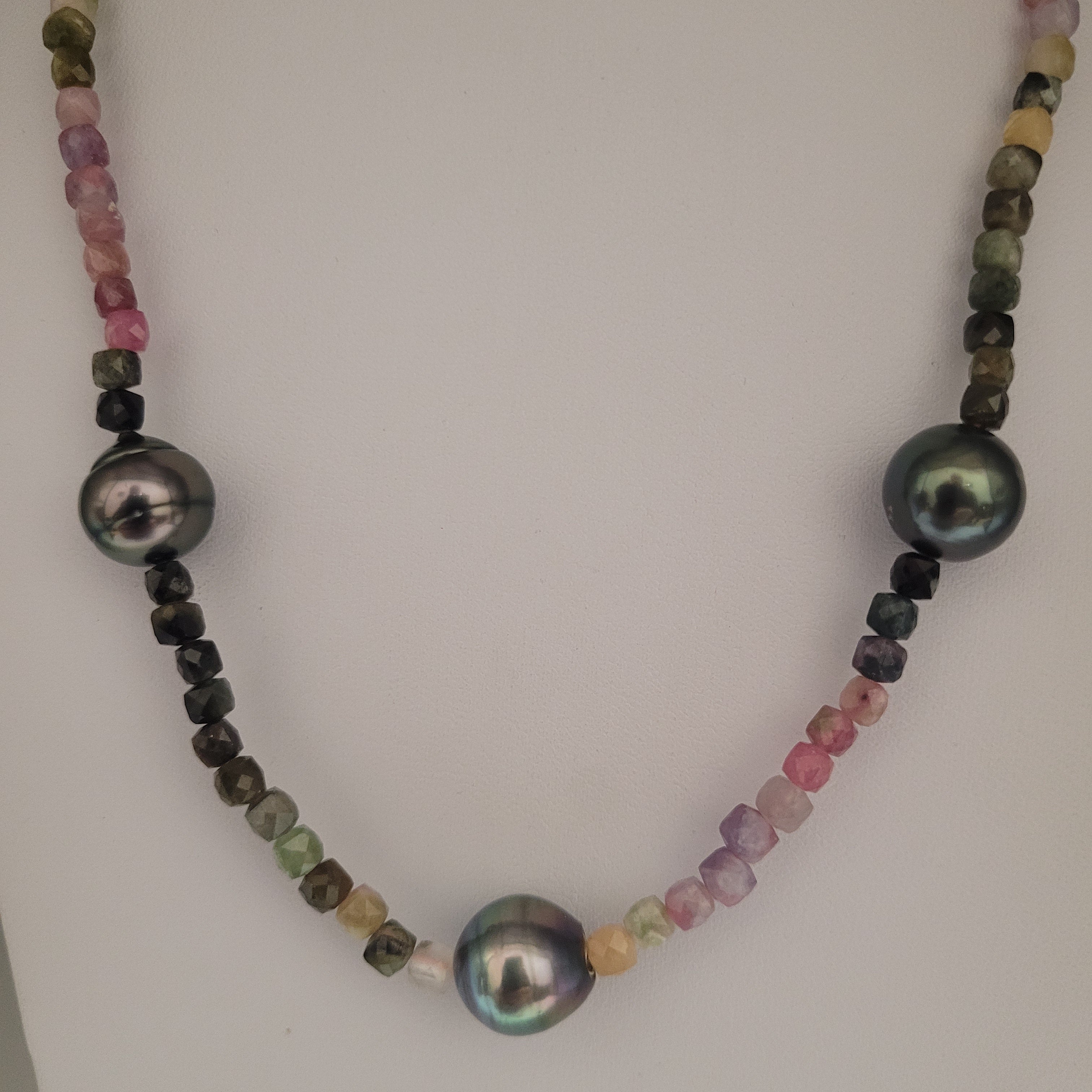 Tahiti Pearls & Multicolor Tourmaline 18K Gold Necklace