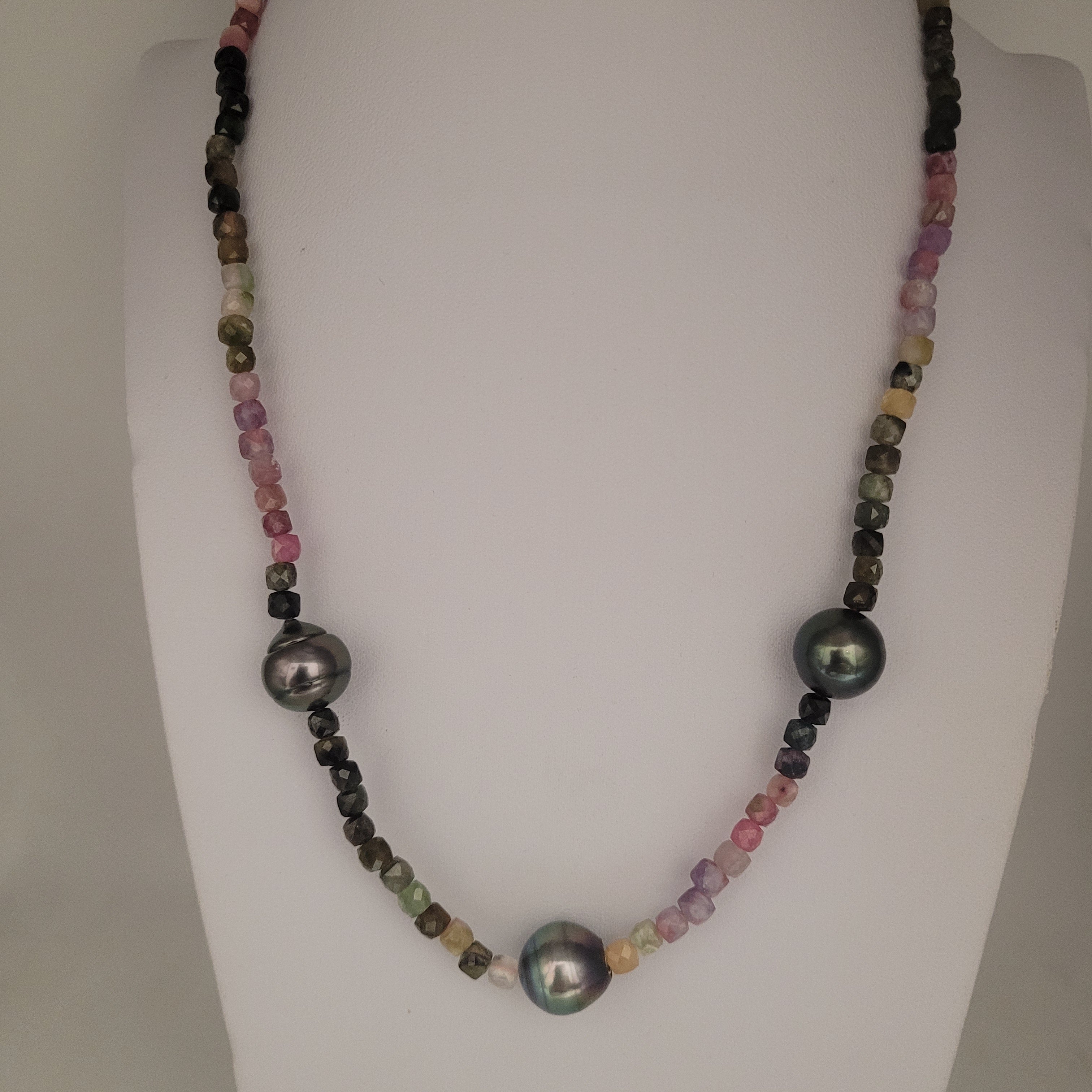 Tahiti Pearls & Multicolor Tourmaline 18K Gold Necklace