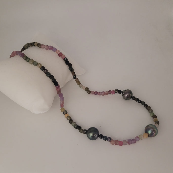 Tahiti Pearls & Multicolor Tourmaline 18K Gold Necklace