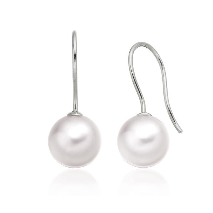 Dangle Cultured Pearl Earrings of 9 mm & 925 Sterling Silver, French Hook Earrings