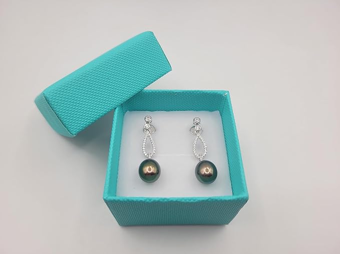 Cultured Pearl Tear-Drop 8 mm Black Color AAA 925 Silver Earrings