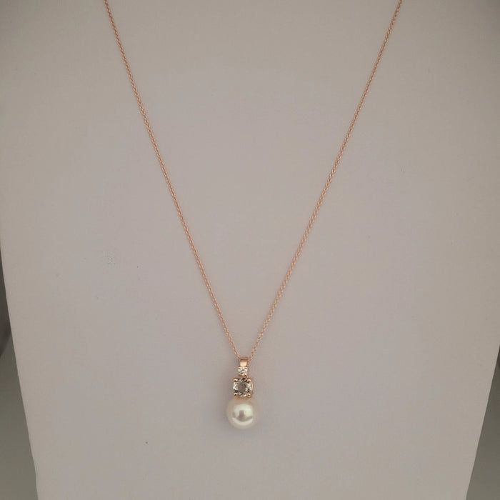 Akoya Cultured Pearl, Diamond, Green Amethyst, 18K Rose Gold necklace |  The South Sea Pearl |  The South Sea Pearl