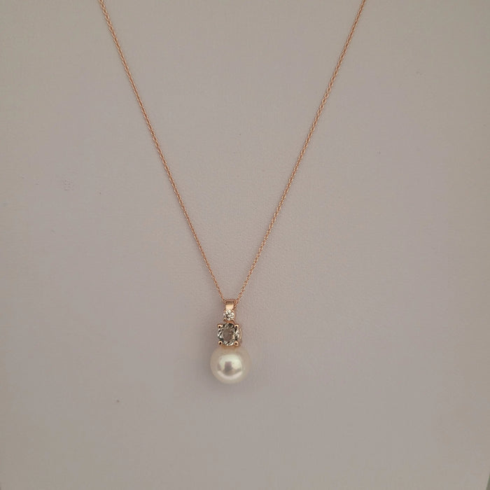 Akoya Cultured Pearl, Diamond, Green Amethyst, 18K Rose Gold necklace |  The South Sea Pearl |  The South Sea Pearl