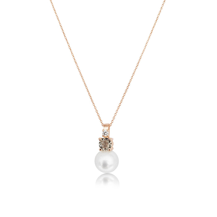 Akoya Cultured Pearl, Diamond, Green Amethyst, 18K Rose Gold necklace |  The South Sea Pearl |  The South Sea Pearl