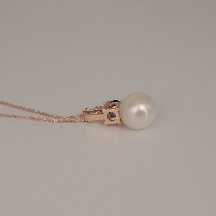 Akoya Cultured Pearl, Diamond, London Blue Topaz, 18K Rose Gold Pendant Necklace |  The South Sea Pearl |  The South Sea Pearl