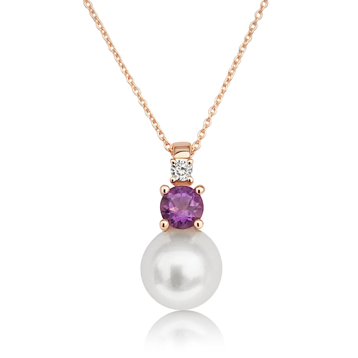 Akoya Cultured Pearl, Diamond and Amethyst, 18K Rose Gold necklace