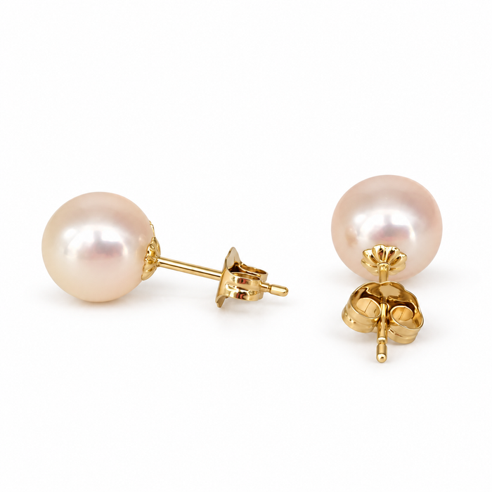 Akoya Pearl Stud Earrings 7.5-8 mm AAA, 18K Gold