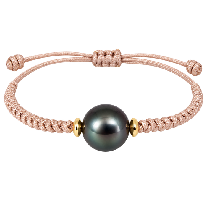 Tahiti Pearl Bracelet 11 mm, 18K Gold Handmade adjujstable size