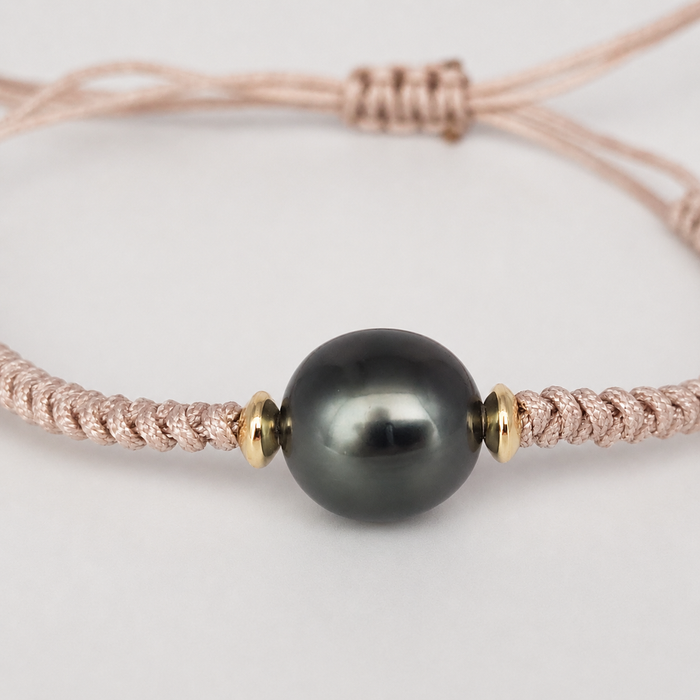 Tahiti Pearl Bracelet 11 mm, 18K Gold Handmade adjujstable size