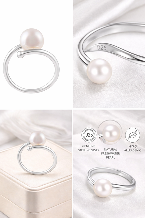 White South Sea Pearl Ring 9mm Round Silver 925