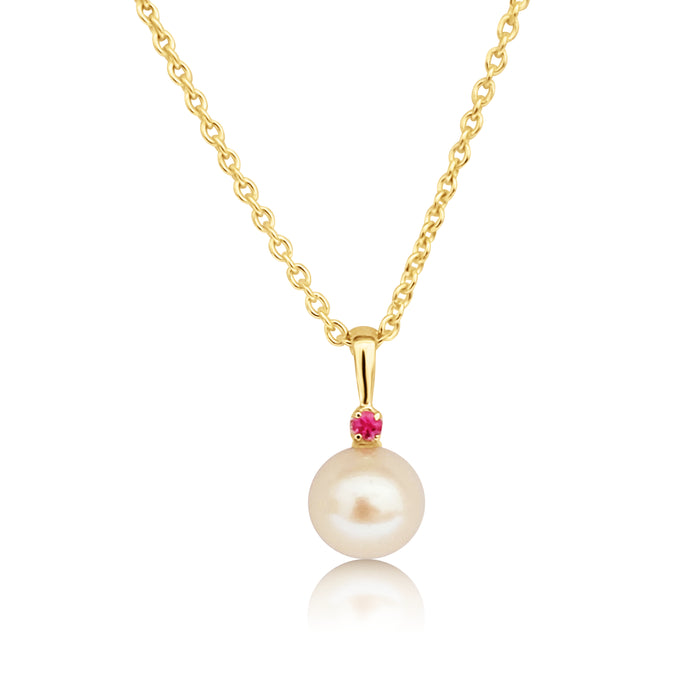 Cultured Pearl 8 mm AAA Round Ruby Precious Stone 9K Gold