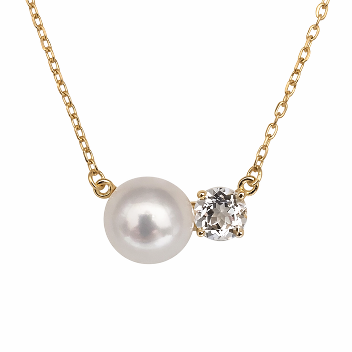 White Cultured Pearls  White Topaz Stone Necklace