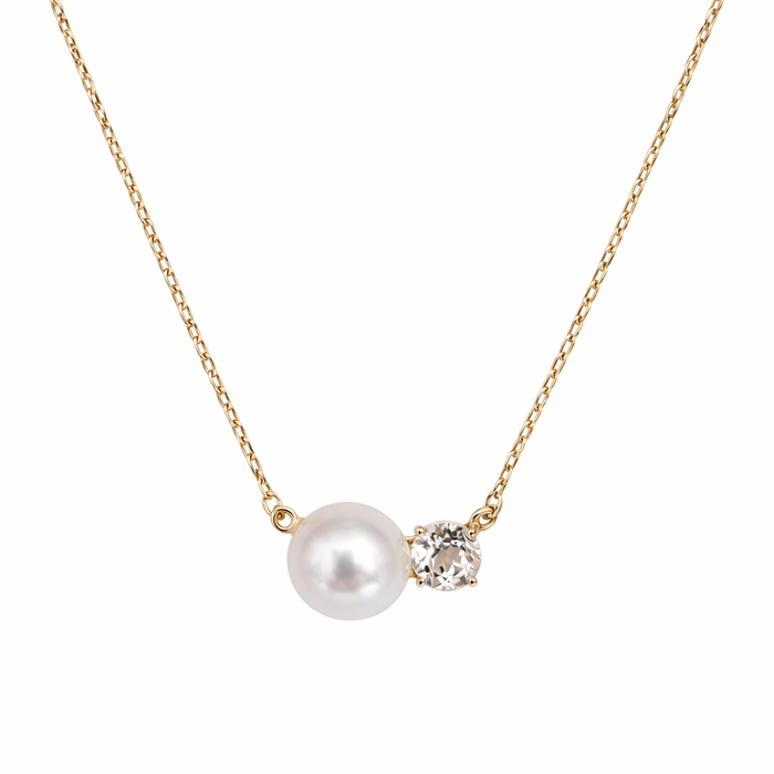 White Cultured Pearls  White Topaz Stone Necklace