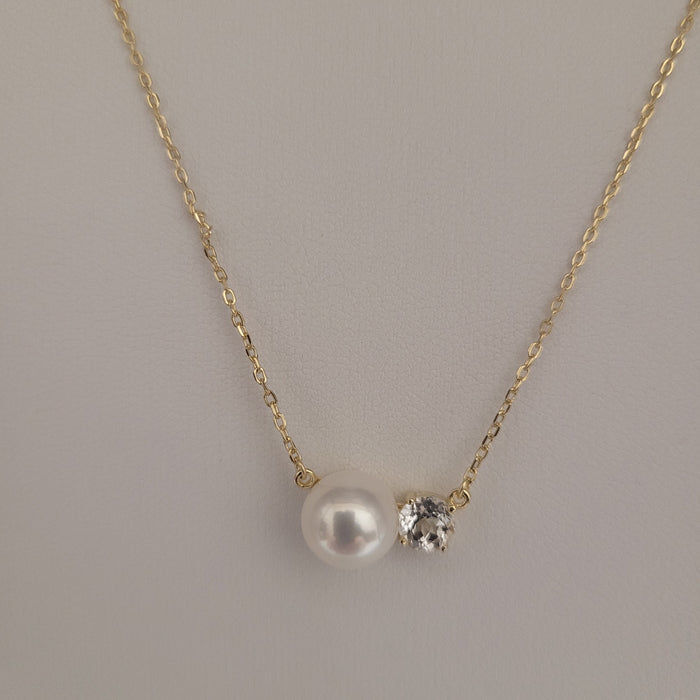 White Cultured Pearls  White Topaz Stone Necklace