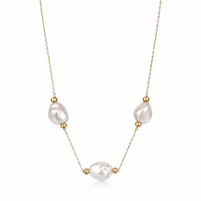 Large Baroque Cultured Pearls Yellow Gold Necklace
