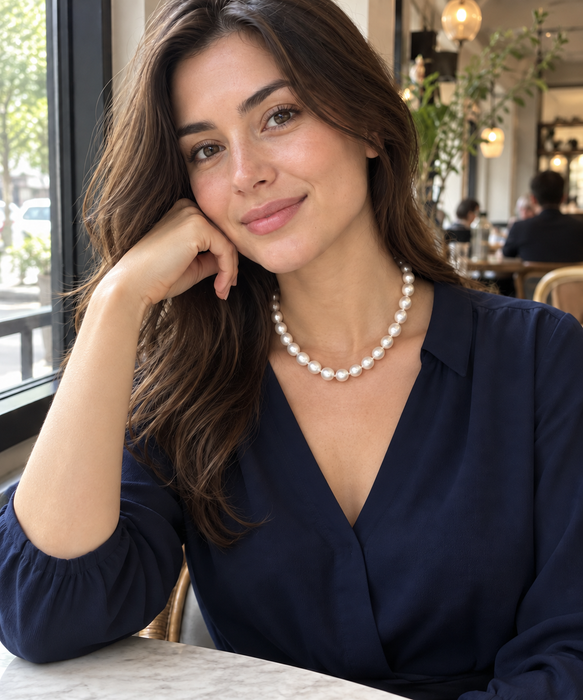 White South Sea Pearl Necklace 10-12.50 mm Very High Luster 18K Gold Clasp