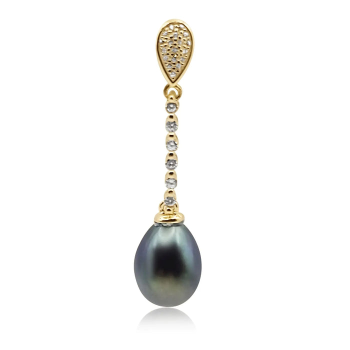 Cultured Pearl Earrings Tear-Drop Shape 8 mm AAA Black Color | The South Sea Pearl |  The South Sea Pearl