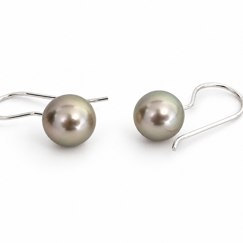 Tahiti Pearl Dangle Earrings 9-10 mm Round Natural Color and Luster