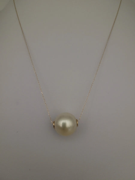 Golden South Sea Pearl Floating Pendant Necklace 13 mm Round 18K Gold | The South Sea Pearl |  The South Sea Pearl