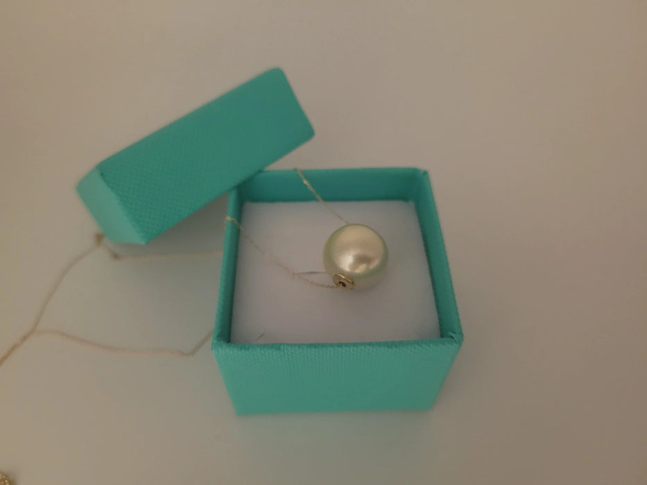 Golden South Sea Pearl Floating Pendant Necklace 13 mm Round 18K Gold | The South Sea Pearl |  The South Sea Pearl
