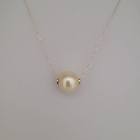 Golden South Sea Pearl Floating Pendant Necklace 13 mm Round 18K Gold | The South Sea Pearl |  The South Sea Pearl