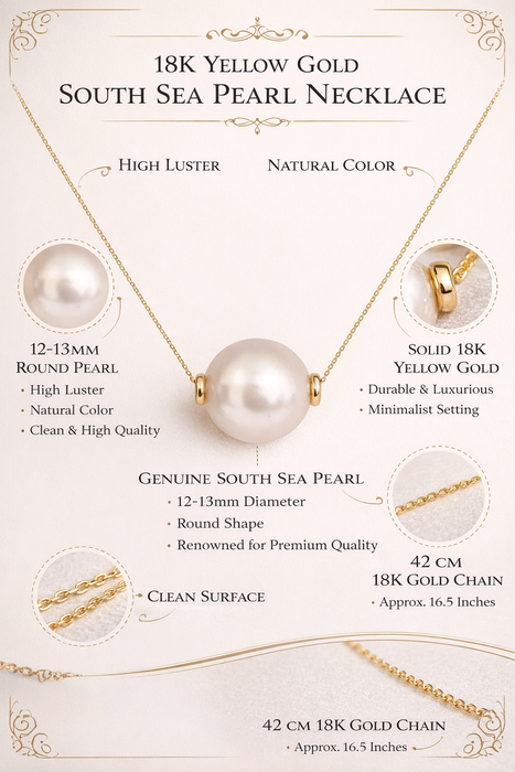 Perlen Gold Australian South Sea Pearl 12-13 mm Pendant necklace 18K Yellow Gold