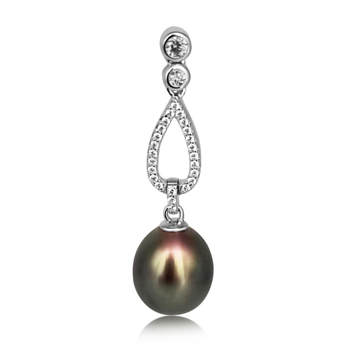 Cultured Pearl Tear-Drop 8 mm Black Color AAA 925 Silver Earrings