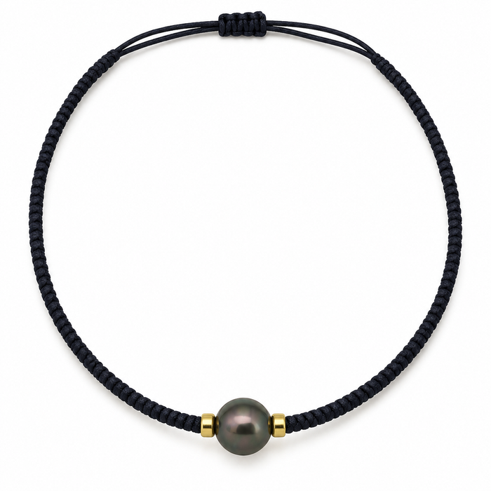 Tahiti Pearl 11 mm Necklace, Macramé and Gold, Handmade,
