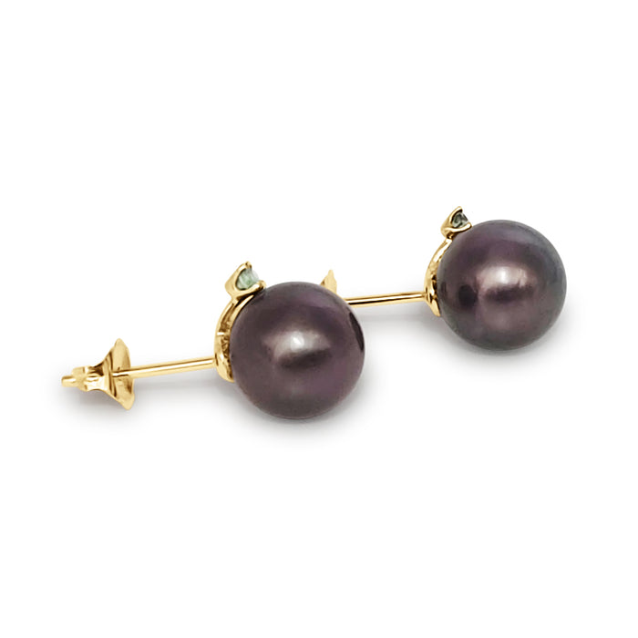 Tahiti Pearl 9 mm round, Yellow Gold 9K,  Emeralds Precious Stones