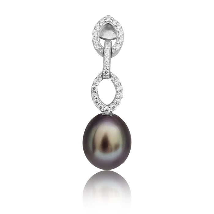 Cultured Pearl Tear-Drop 8 mm Black Color AAA 925 Silver Earrings