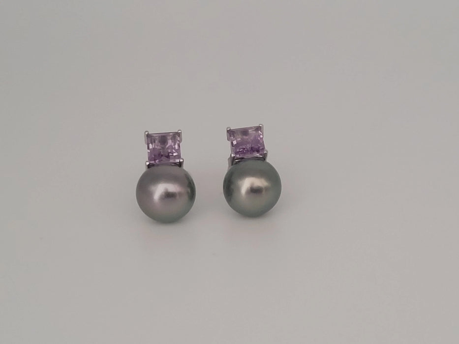 Stud Earrings Tahiti Pearls AAA 9-10 mm, Precious Stones, 18K Solid Gold | The South Sea Pearl |  The South Sea Pearl
