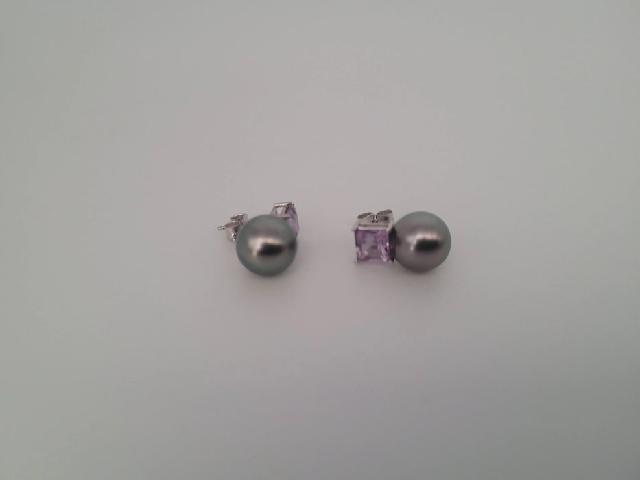Stud Earrings Tahiti Pearls AAA 9-10 mm, Precious Stones, 18K Solid Gold | The South Sea Pearl |  The South Sea Pearl