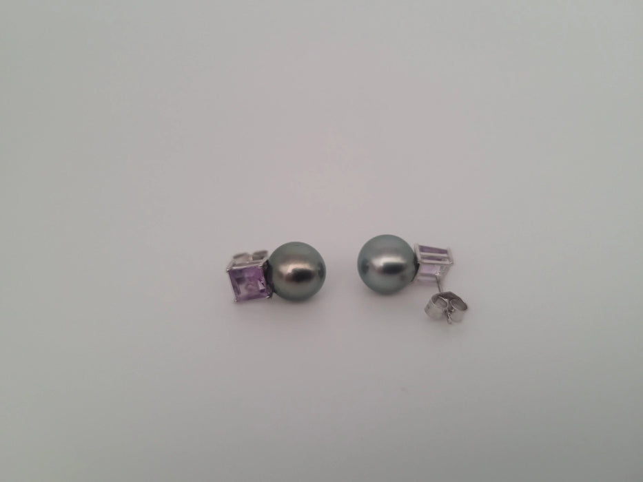 Stud Earrings Tahiti Pearls AAA 9-10 mm, Precious Stones, 18K Solid Gold | The South Sea Pearl |  The South Sea Pearl