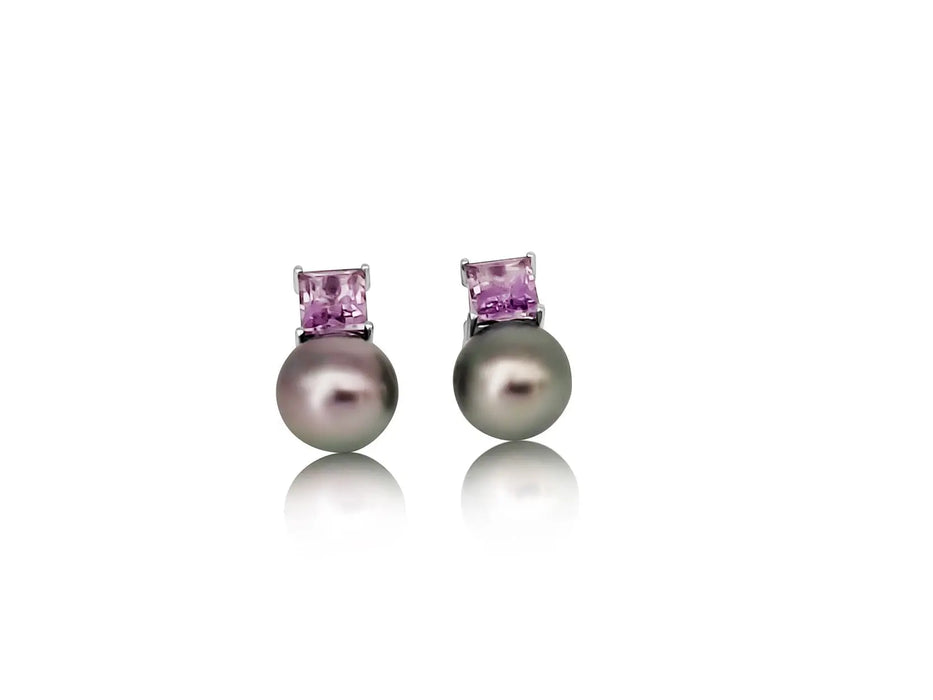 Stud Earrings Tahiti Pearls AAA 9-10 mm, Precious Stones, 18K Solid Gold | The South Sea Pearl |  The South Sea Pearl
