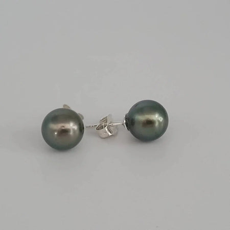 Tahiti Pearl Earrings round 10 mm dark natural color 18K Gold | The South Sea Pearl |  The South Sea Pearl