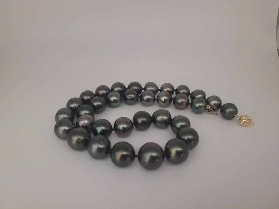 Tahiti Pearl Necklace 12-14 mm Dark Natural Color and High Luster 18K Gold Clasp | The South Sea Pearl |  The South Sea Pearl