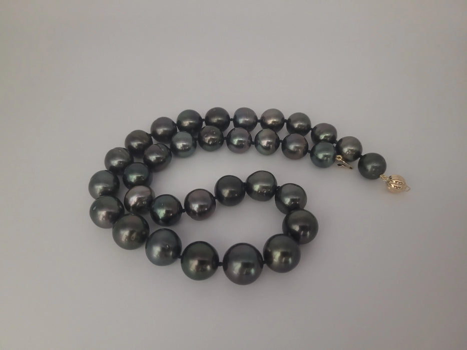 Tahiti Pearl Necklace 12-14 mm Dark Natural Color and High Luster 18K Gold Clasp | The South Sea Pearl |  The South Sea Pearl