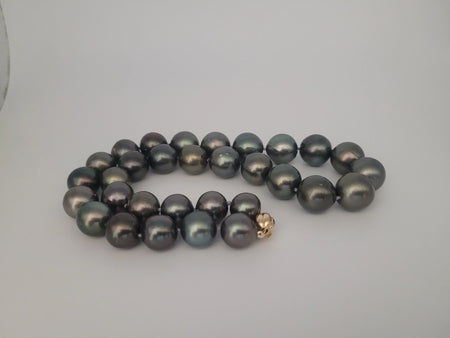 Tahiti Pearl Necklace 12-15 mm Round, Dark Color, High Luster, 18K Gold Clasp | The South Sea Pearl |  The South Sea Pearl
