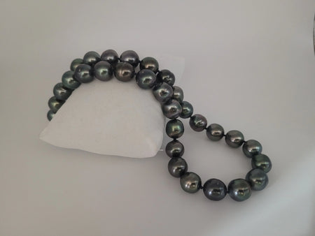 Tahiti Pearls Necklace of Dark Natural Color 11-12 mm, High Luster, 18K Solid Gold Clasp | The South Sea Pearl |  The South Sea Pearl
