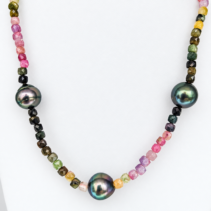 Tahitian Pearl & Multicolor Tourmaline Necklace — 18K Gold