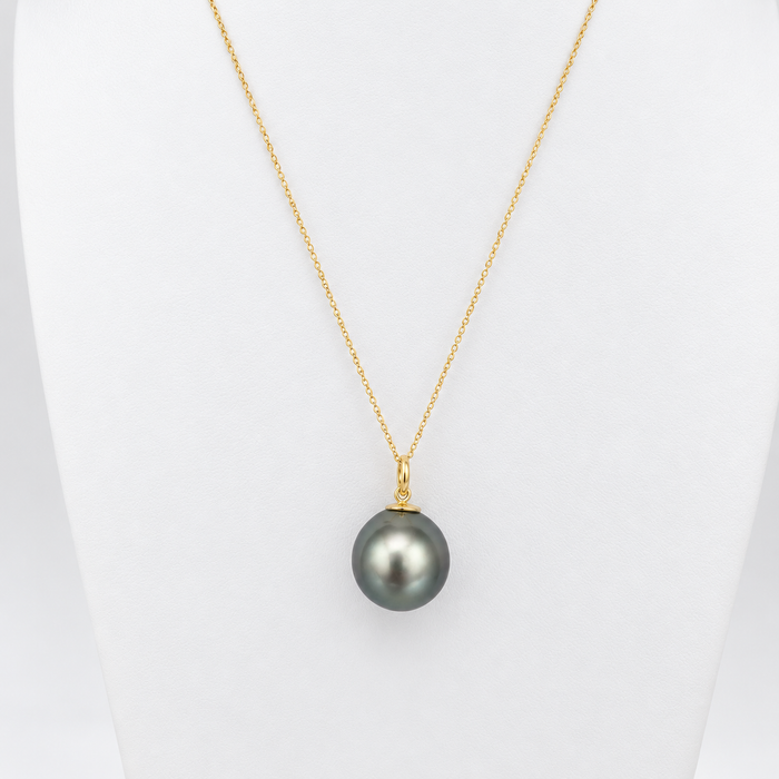 Tahiti Pearl 10 mm Pendant Necklace Yellow Gold